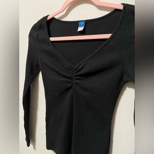 Dark Feminine Goth Whimsygoth Black Ruched Sweetheart Neckline Long Sleeve Top